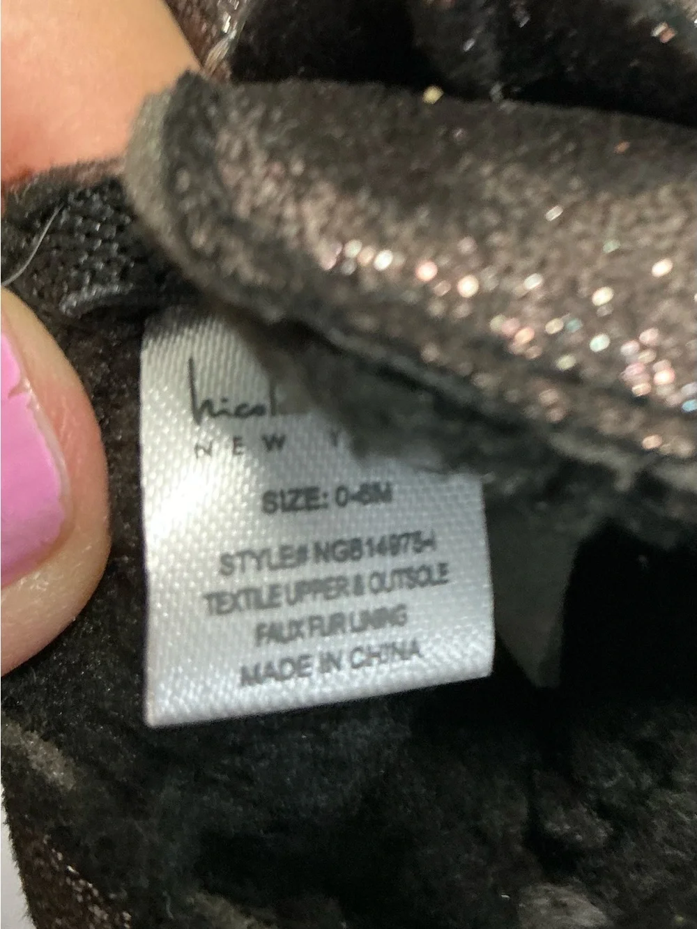 Nicole Miller New York baby girl black glitter sequin cat crib shoes booties